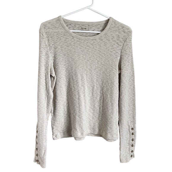 Madewell Tops - Madewell Women’s Ivory Button Arm Ribbed Henley Crew Neck Casual Basic Large